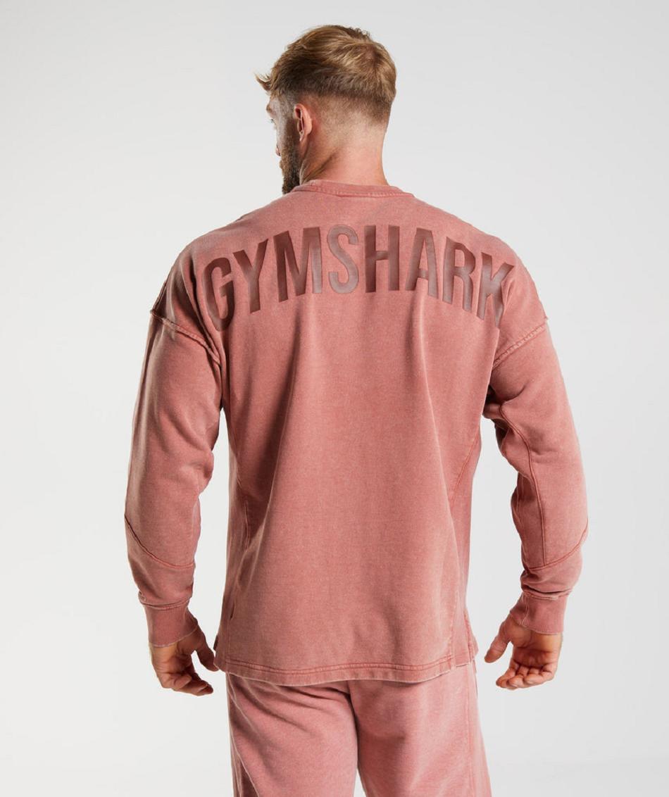 Correr Con Capucha Gymshark Power Washed Crew Hombre Rosas Marrones | CO 3659UZG